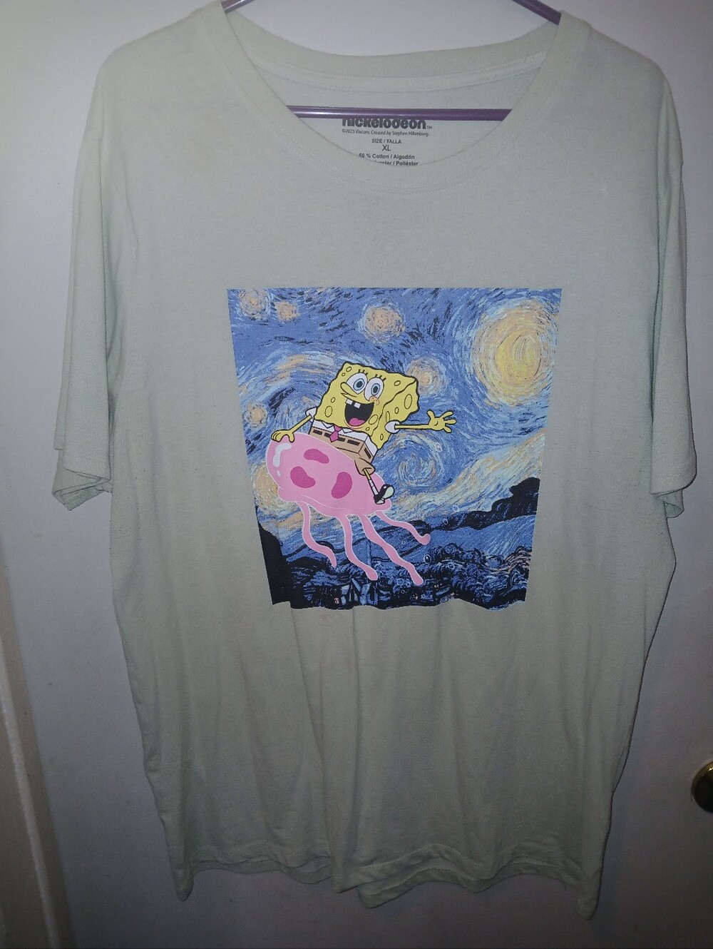 Nickelodeon SpongeBob Starry Night Graphic Tee - Light Green with Pink & Yellow